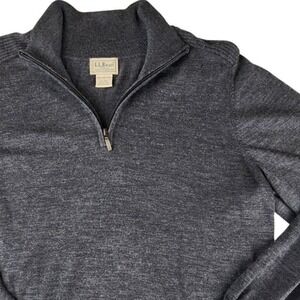 LL Bean Mens Merino Wool 1/4 Zip Sweater Charcoal Gray Heather Large 0JSG1